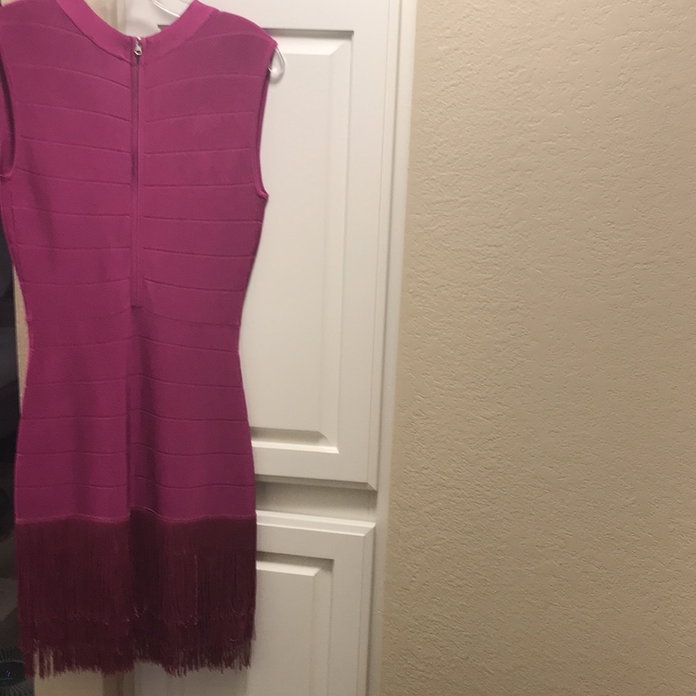 Venus fuchsia bodycon dress with fringe bottom - Picture 6 of 8